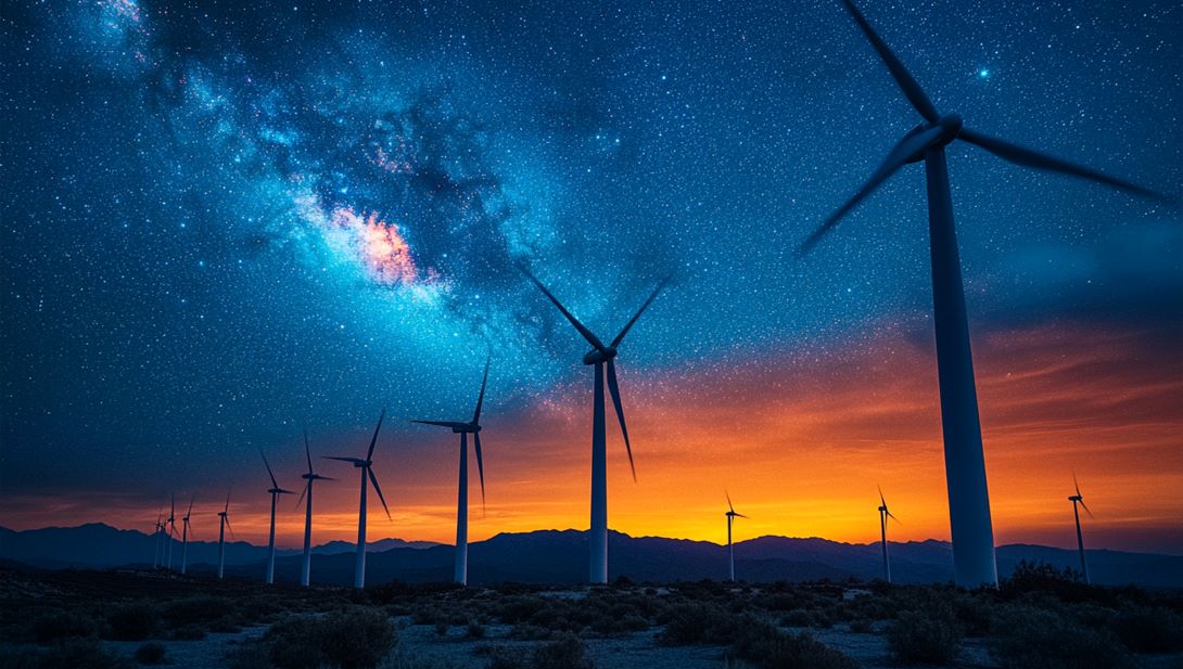 Was ist das, ein Windpark? Windräder bei Nacht
